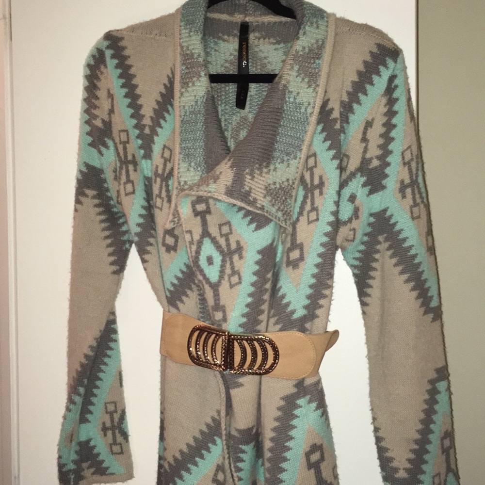 Turquoise Gray & Beige Cardigan